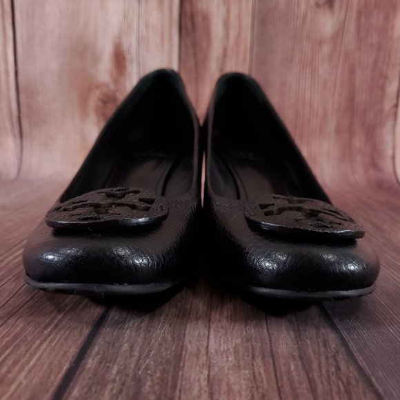 Tory Burch Logo Black Wedge Shoes- size 8 - Picture 5 of 16